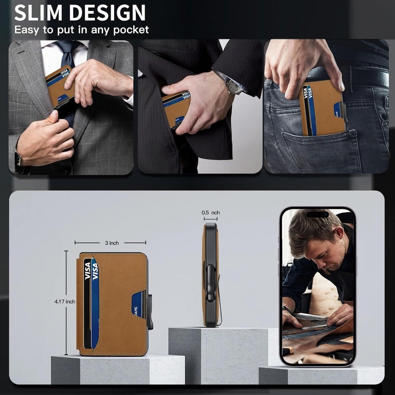 SEMORID Wallet for Men, Mens Wallet Minimalist Slim Wallet, RFID Blocking Smart Pop Up Wallet with Money Clip & ID Window, Metal Compact Wallet, Aluminum Credit Card Holder Wallet - Image 4